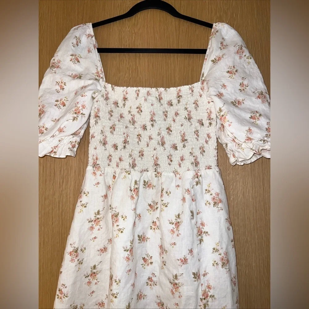 Reformation Marabella Linen Smocked Front Slit Midi Dress Mildred Cream Large - Picture 7 of 10